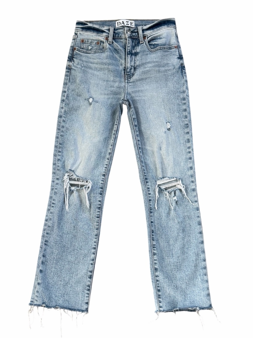 DAZE Distressed High Rise Straight Leg Crop Jeans Size 24